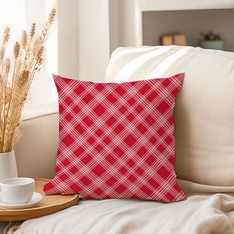 Abstract Red Plaid Pattern I Modern, 16" H x 16" W