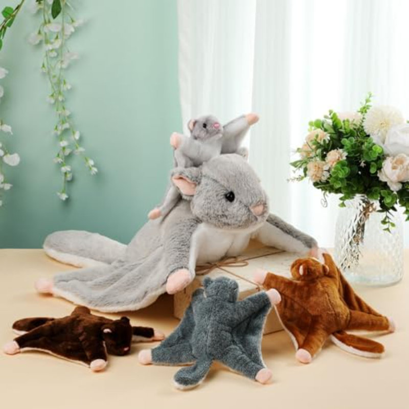 Ensemble de 5 écureuils en peluche volants avec 13 pouces de maman en peluche et écureuil volant avec 4 bébés douces peluches moelleuses pour Noël