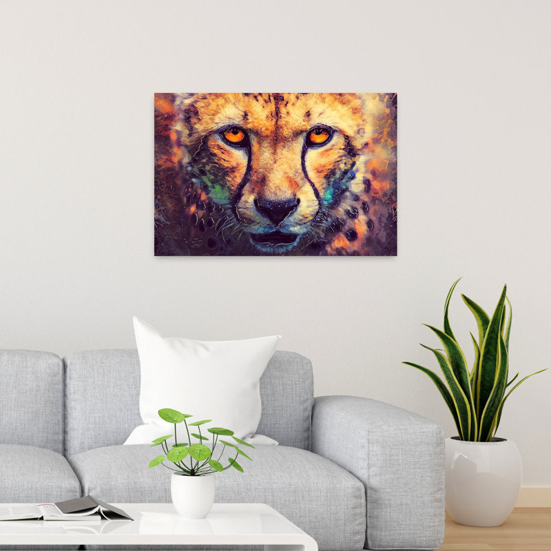 «Vibrant Cheetah Portrait», art mural contemporain, H 24 po x l 36 po