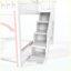 Lit superposé double avec escalier de rangement, fenêtre et bibliothèque, blanc / rose