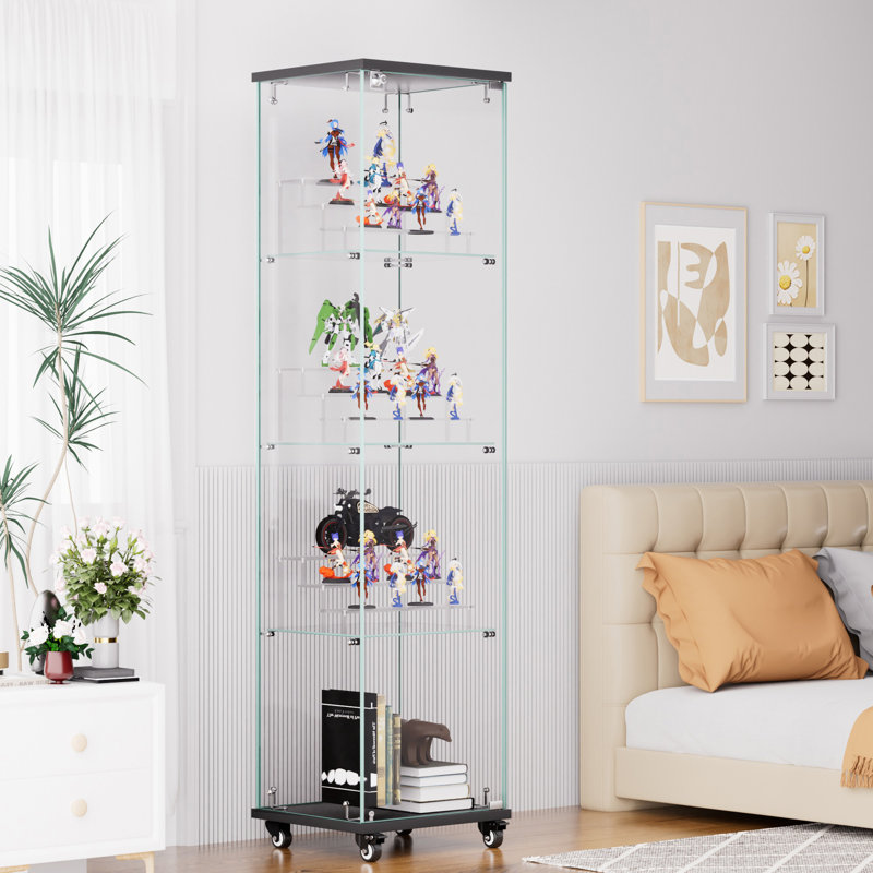 Armoire de type vitrine en verre, (4 tablettes) H 65,1 po x l 15,8 po x P 14,2 po, Noir