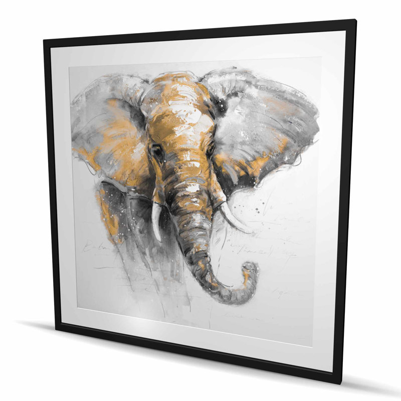 Magnifique éléphant doré - animaux dorés, reproduction encadrée