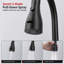 Robinet de cuisine noir rétractable à 3 fonctions
