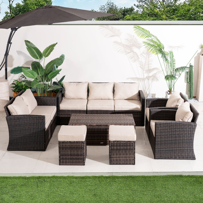 11-piece Modular Outdoor Patio Set With Storage Tables & Ottoman