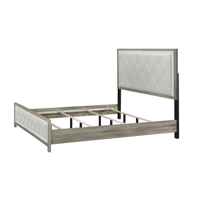 Lit tapissier Shaunda, Beige, Grand