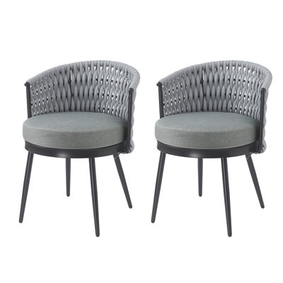 Outdoor Dining Chair-Metal & Rope With Light Gray Cushion Patio Furniture,Weather-Resistant Patio Chairs With Cushions,MP2(Set Of 2)