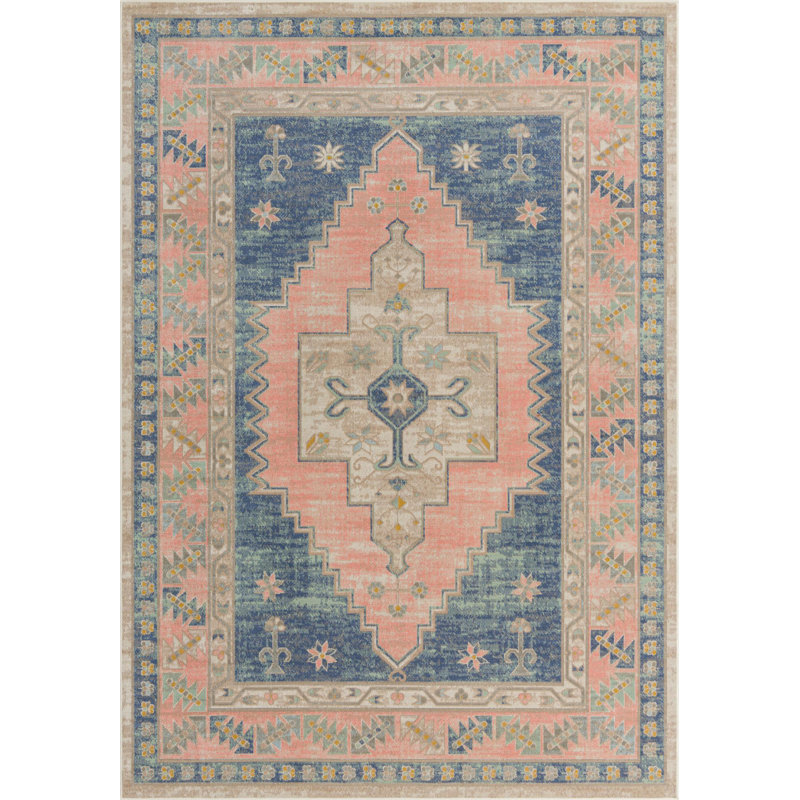 Tapis traditionnel Matthei - couleur rose, Rectangle 7 pi x 10 pi