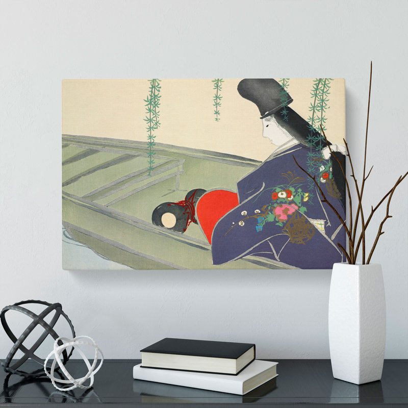 Woman In A Boat by Kamisaka Sekka - Wrapped Canvas Painting, 50cm H x 76cm W x 3cm D