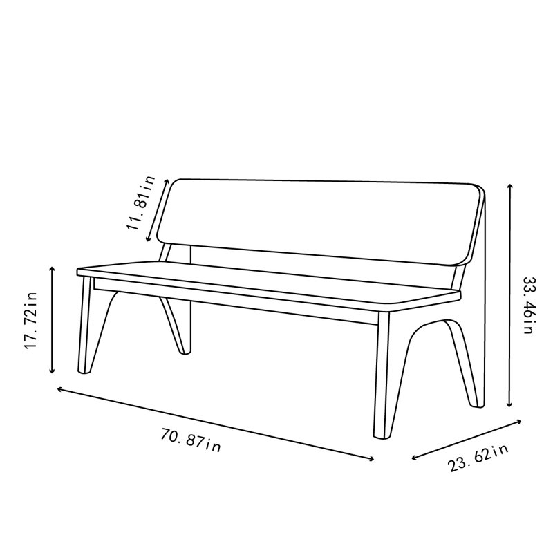 Banc en bois massif Letti, H 33,46 po x l 70,87 po x P 23,62 po