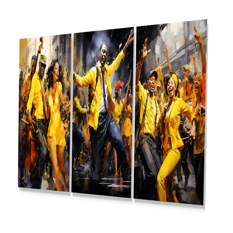 Yellow Jazz Dance Fusion - ensemble de 3 reproductions d'art en métal, H 32 po x l 48 po