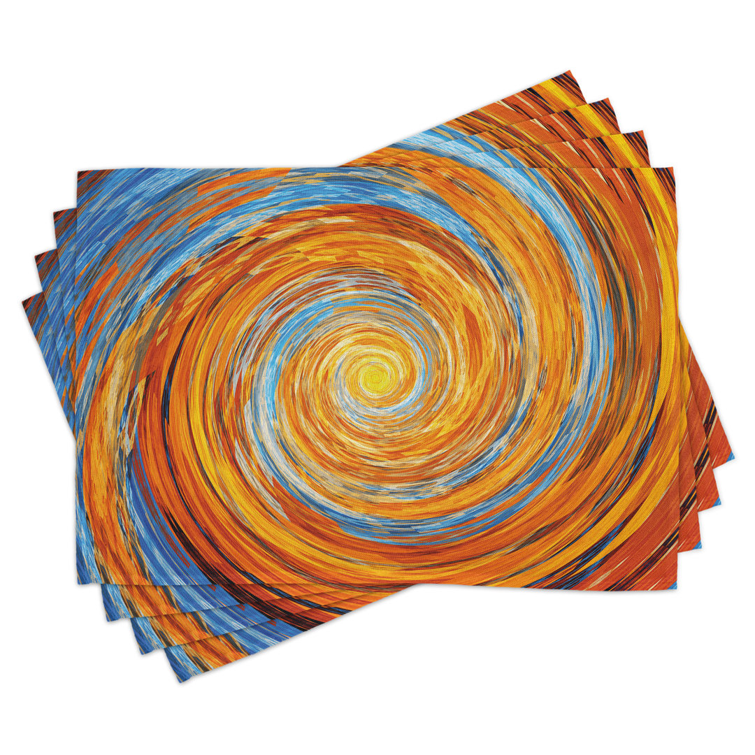 Platzdeckchen 4er Set, Buntes Hippie-Stil, Orange Blau