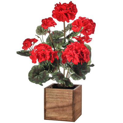 Faux géranium 16,5 po dans un pot en bois
