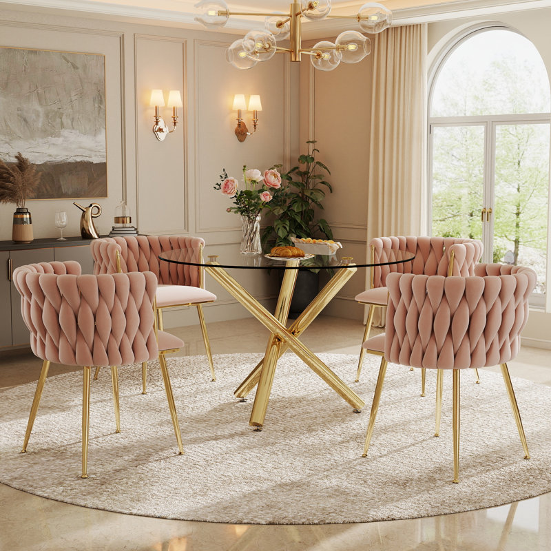 Ensemble de salle à manger Raykwan, H 29,5 po x L 39,37 po x l 39,37 po, Rose, Or