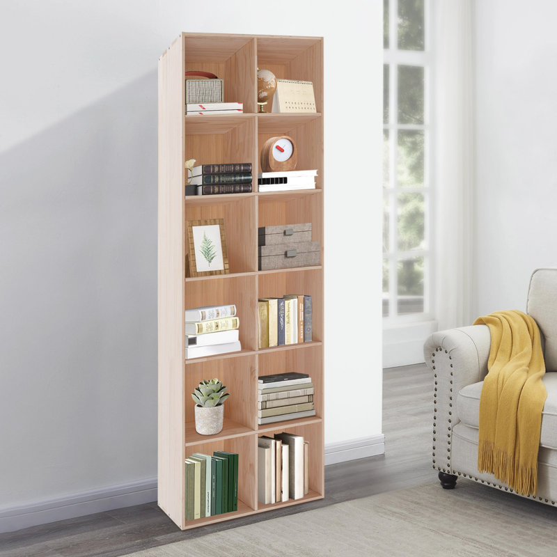 Bibliothèque sur pied en bois massif, Naturel, (6 tablettes) H 23,62 po x l 70,87 po x P 11,81 po