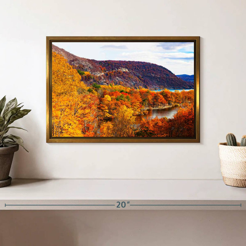 Paysage d'automne avec ours, Cadre flottant doré, 13 po x 9 po