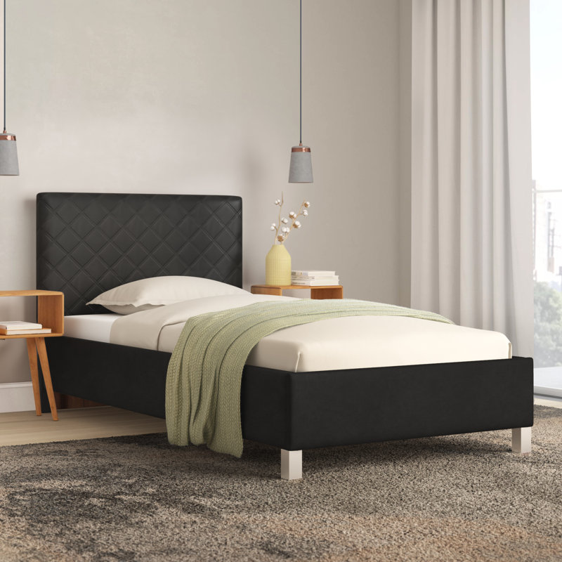 Bark Upholstered Faux Leather Bed, European Double (140 x 200 cm), White, Cold Foam H2