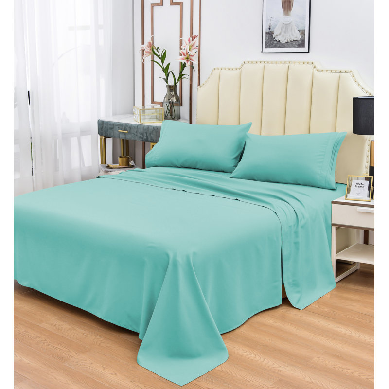  Ensemble de draps 1800 fils en rayonne de bambou, Turquoise, Simple TG