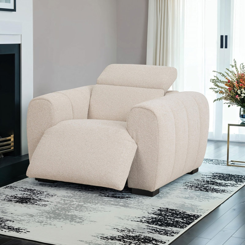 Fauteuil inclinable électrique de style contemporain avec accoudoirs larges et accoudoirs avec panneau à ressorts, ports USB et salon blanc