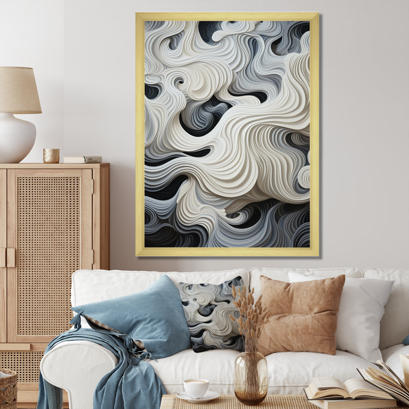 Impression sur toile monochrome, art noir et blanc II, Cadre doré simple, H 20 po x l 12 po x P 1 po