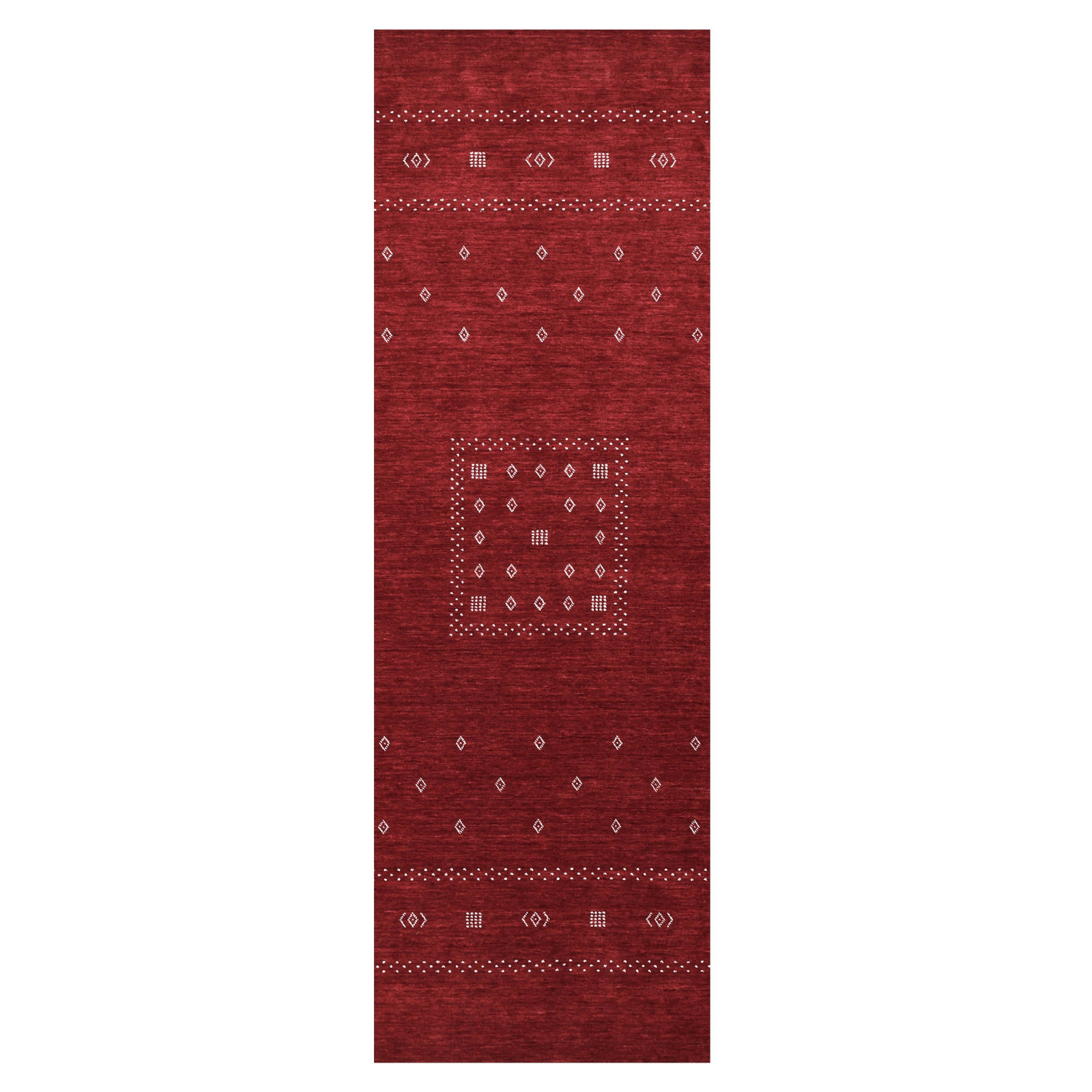 Simi Hand-Woven Geometric Cotton Wool Rug, Runner 2'6" x 8', Red