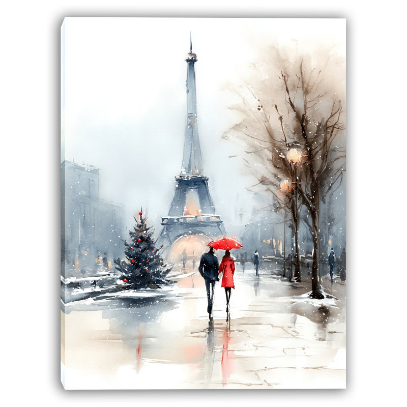 Art mural sur toile Snowy Promenade Paris, 36" H x 24" W