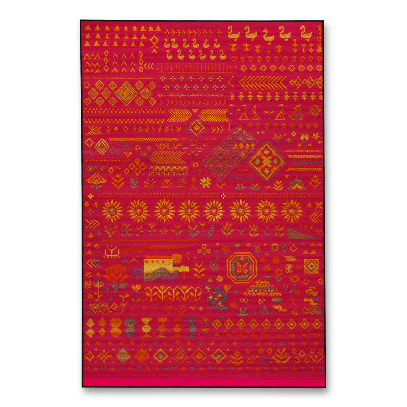 Tapis tissé orange traditionnel Mosso, 3 pi 11 po x 5 pi 11 po