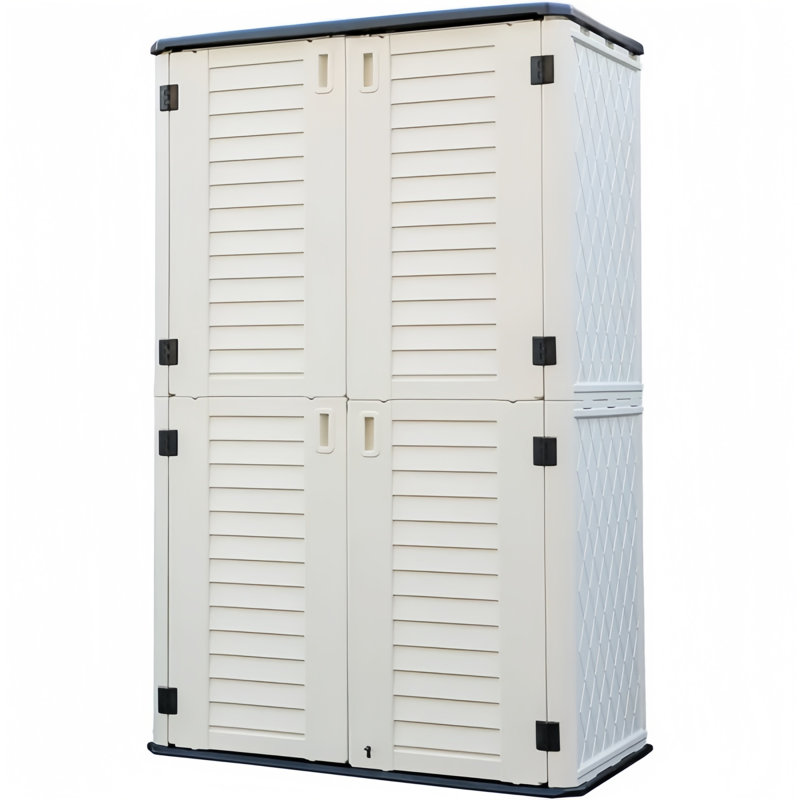 Armoire de rangement verticale en résine à double porte avec plancher Decksplore 490 gallons, Blanc