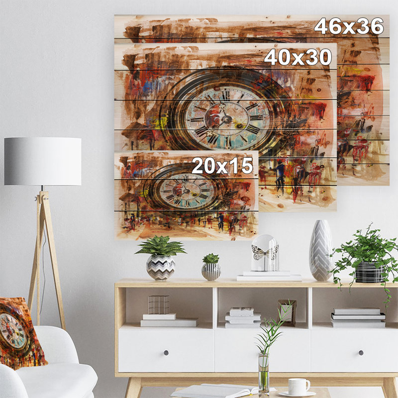 «People and Time», peinture, H 15 po x l 20 po, Art sur bois