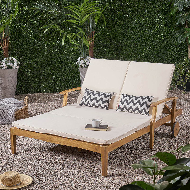 Double chaise longue de patio avec coussin, Crème