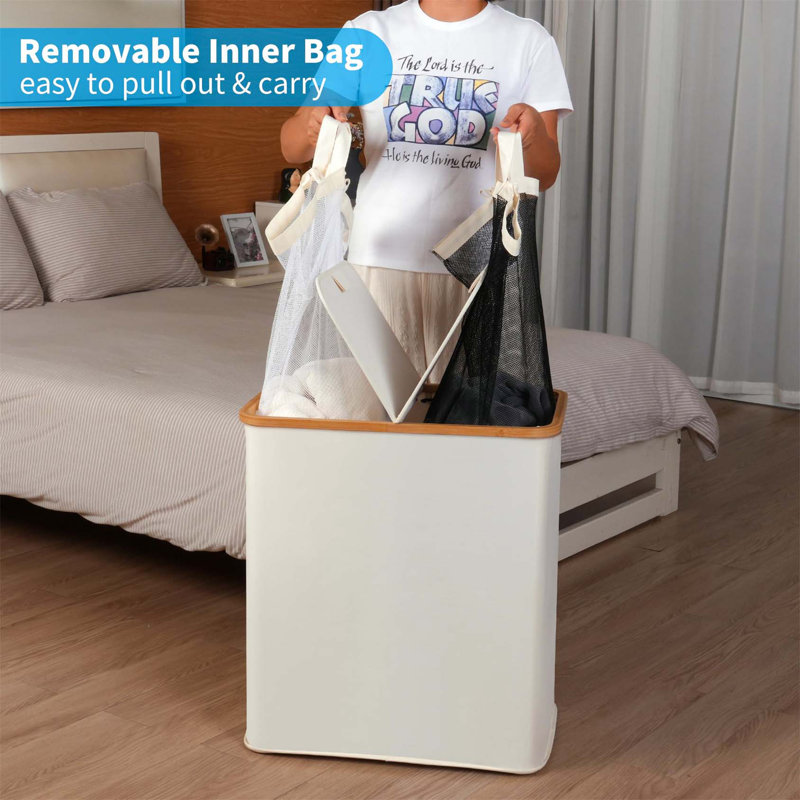 Bhargava Laundry Hamper with Handles, Fabric/Bamboo, Beige, 65 x 57 x 37