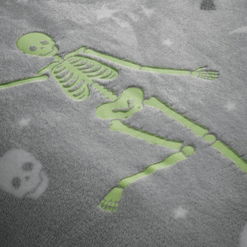 Skeleton Fleece Glow in the Dark Duvet Cover Set, Double Cover + 2 Standard Pillowcases
