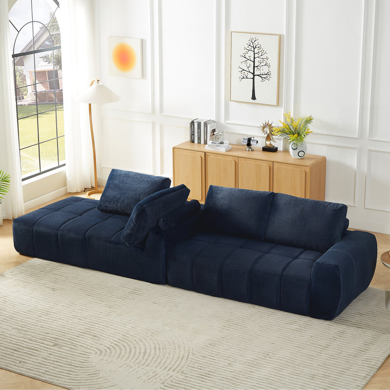 L-Shape Luxury Sectional Oversized Sofa, Left Hand Facing, Dark Blue Faux Fur