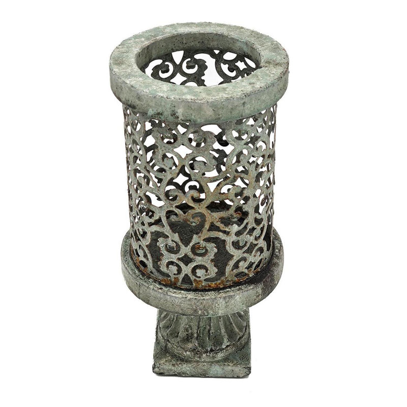 Cement Tabletop Hurricane, 9.8" H x 5" W x 5" D
