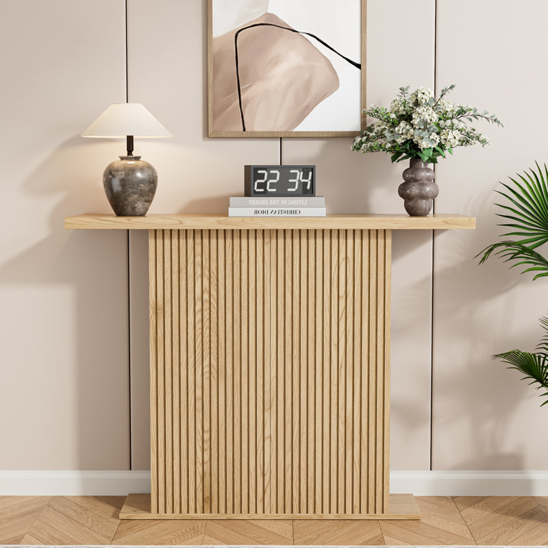 41.3'' Long Console Table, Fluted Wooden Sofa Table Behind The Couch, Mid Century Entryway Table, Natural