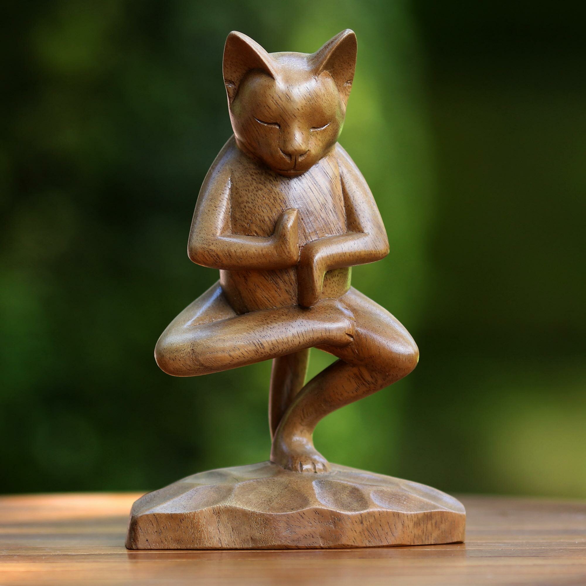 World Menagerie Somersall Handcrafted Indonesian Wood Cat