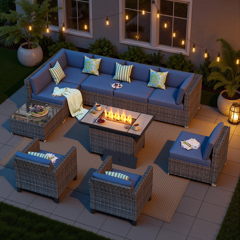 Reniyah 8 - Person Patio Conversation Set with Cushions, Blue