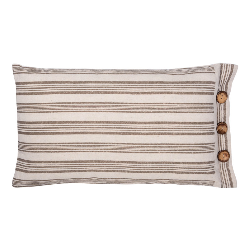 Beige and White Striped Button Accent Rectangular Pillow