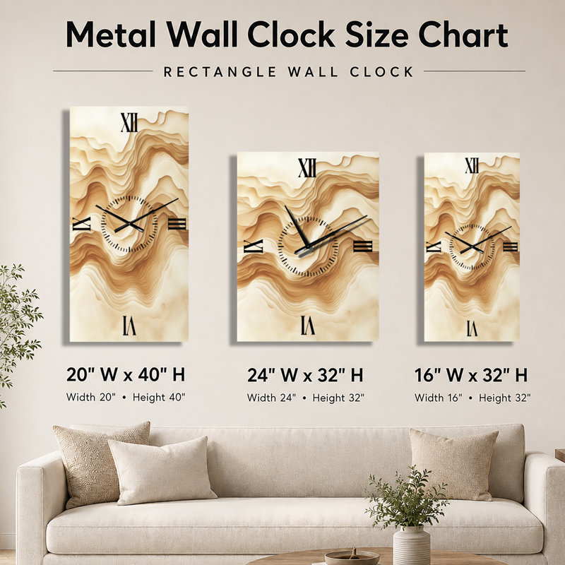 Soft Clay Ripple II - Horloge murale silencieuse Japandi en métal, imprimée sur métal, H 32 po x l 24 po - Rectangle