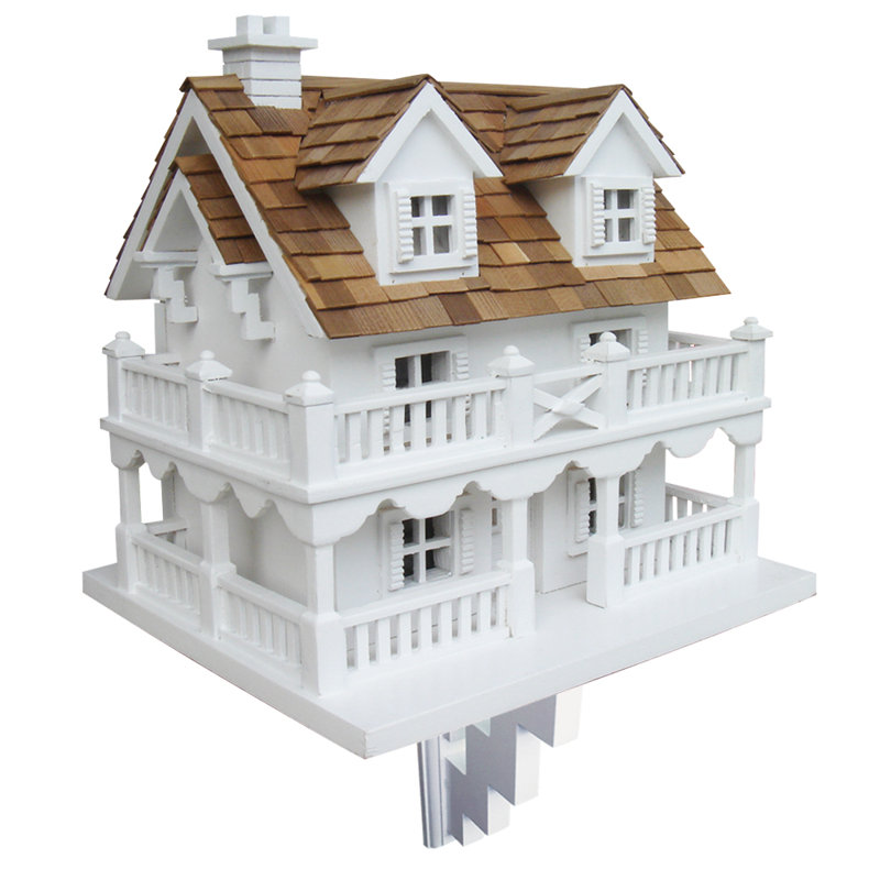 White Kiln-Dried Hardwood Cape Cod Birdhouse with Cedar Roof