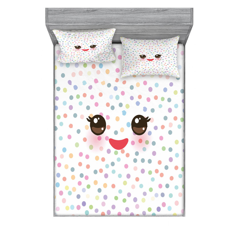 Microfiber Polka Dots Sheet Set, Queen Sheet Set with Fitted Sheet
