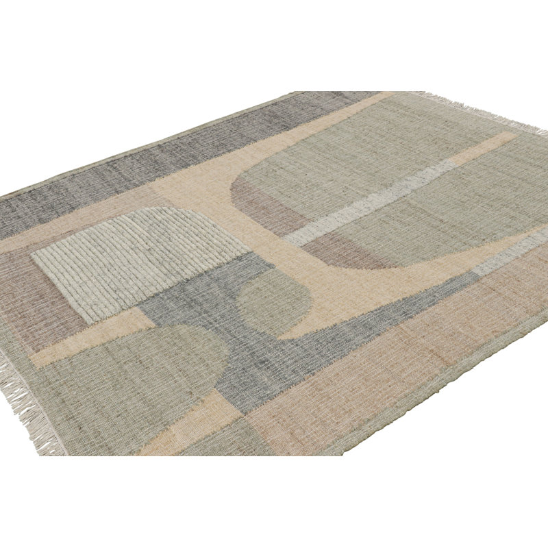 Rug & Kilim’S Flatweave Rug In Beige With Brown, Gray & Green Geometric Patterns, Rectangle 7' x 8'
