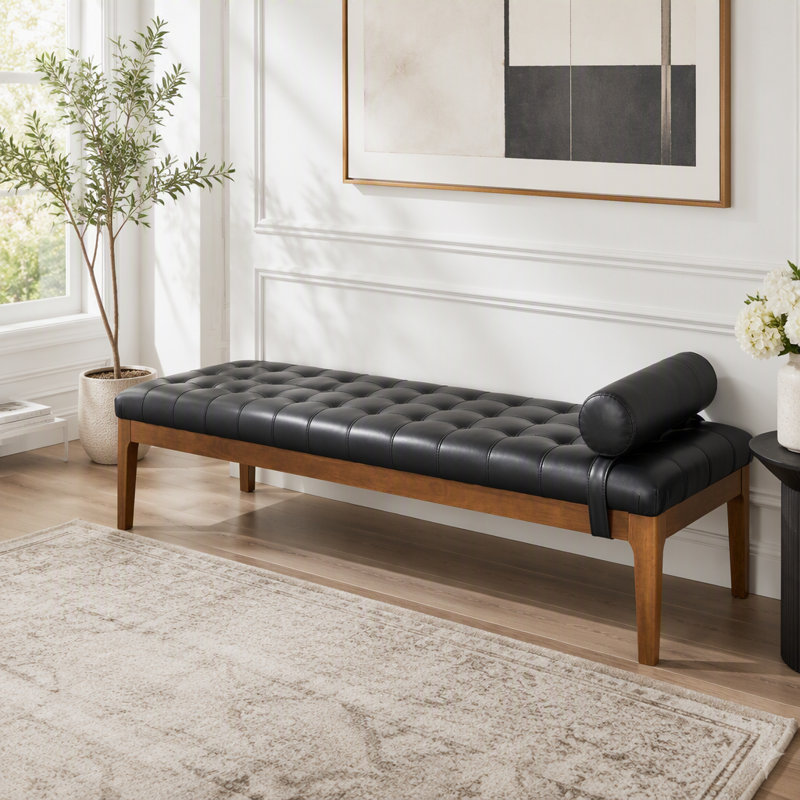 Banc capitonné à boutons avec appui-tête, Noir