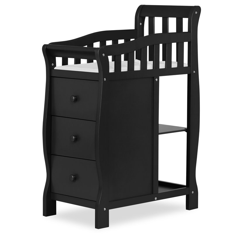 Black New Zealand Pinewood 4-in-1 Convertible Mini Crib with Changer