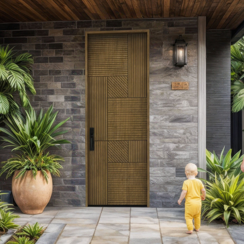 Porte à panneau encastré 96 po Interra Slab Only Acajou - Contemporain, moderne, non fini, 36" x 96" [36" Door]