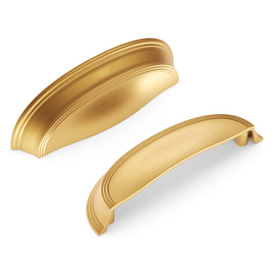 American Diner Collection Cup Pull -  3" & 3-3/4" Center to Center Cabinet Pull Brushed Golden Brass - Transitional, Traditional Hardware for Drawers & Cabinets