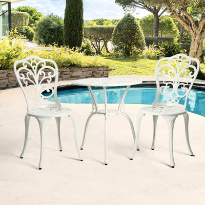 Rouille - bistro en aluminium coulé 3 patios - blanc, avec une touche florale gracieuse, s'adapte à divers endroits, facile à assembler pour le patio, le balcon, le porche, le jardin, la cour blanche en aluminium, ornement exquis