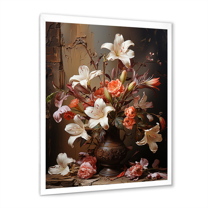 Fleurs brunes rétro nature morte, Cadre photo blanc, H 20 po x l 12 po