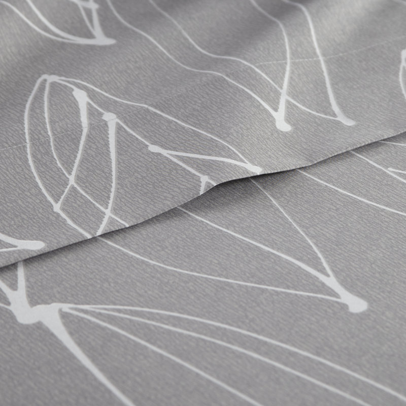 Twin Modern Foliage Grey Microfiber Sheet Set