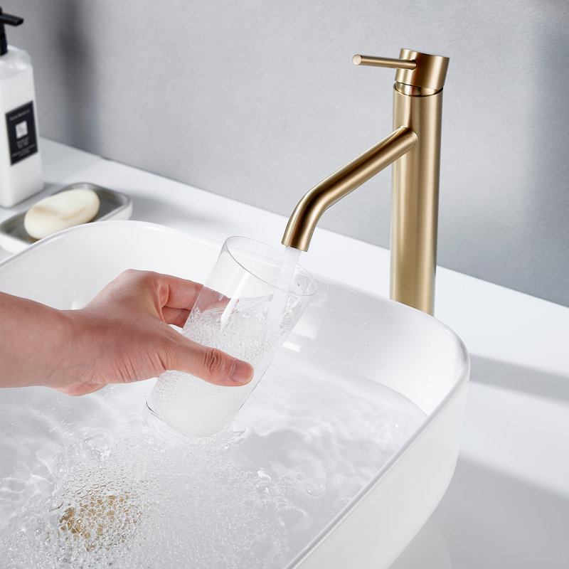Modern Bathroom Vessel Sink Faucet Tall Bathroom Faucet Single Handle One Hole Bathroom Sink Faucet Stainless Steel Round Body With Pop Up Drain Basin Bowl Vanity Lavatory Mixer Tap For Above Counter Basin