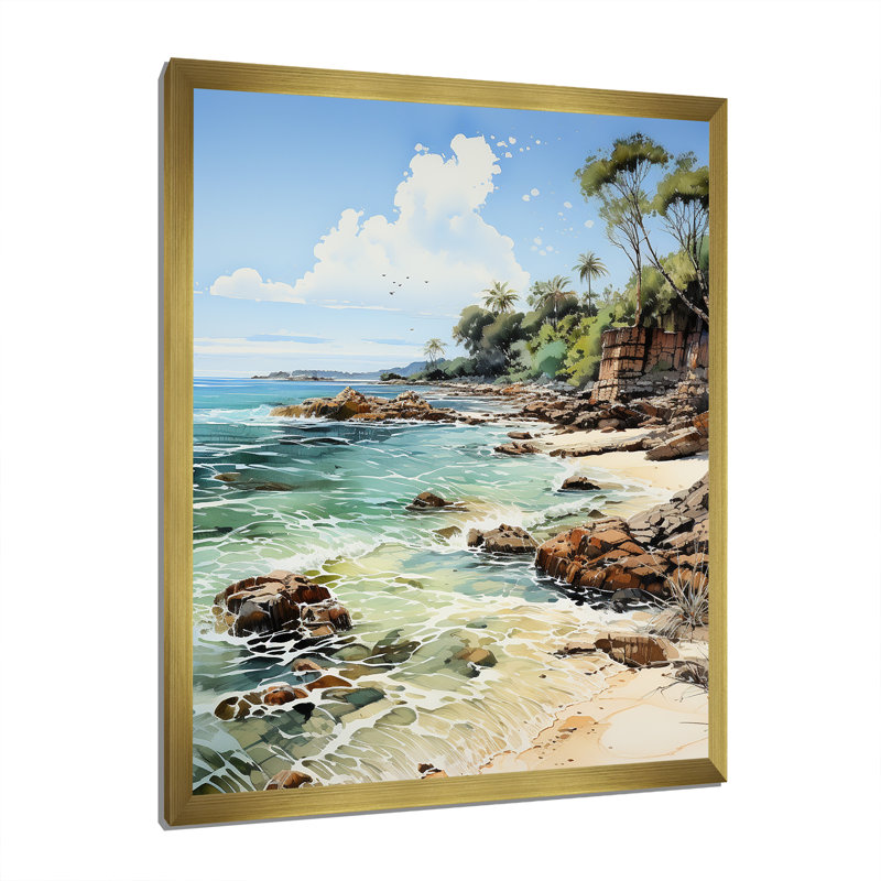 Brodi thaïlandais, brise côtière sur toile, H 20 po x l 12 po x P 1 po, Encadrement doré